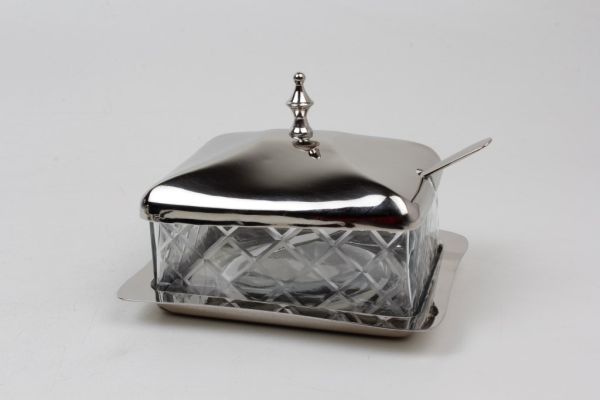 Butterdose | Messing vernickelt, Glas |