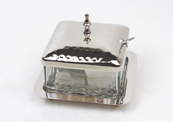 Butterdose | Messing vernickelt, Glas |
