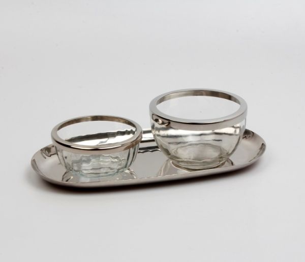 Schalenset für Nüsse | Edelstahl vernickelt, Glas |