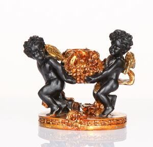 Kerzenhalter, Engel | schwarz-gold, Resin |