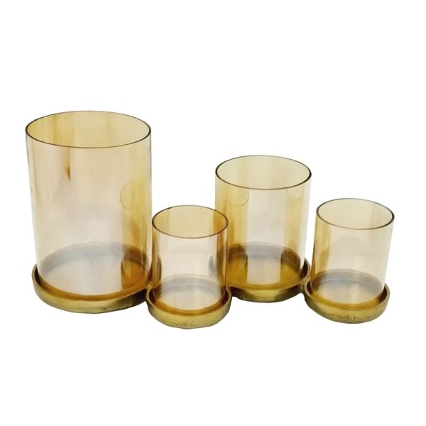 Tablett rund mit Griff, 4 Glaslaternen | Aluguss gold |