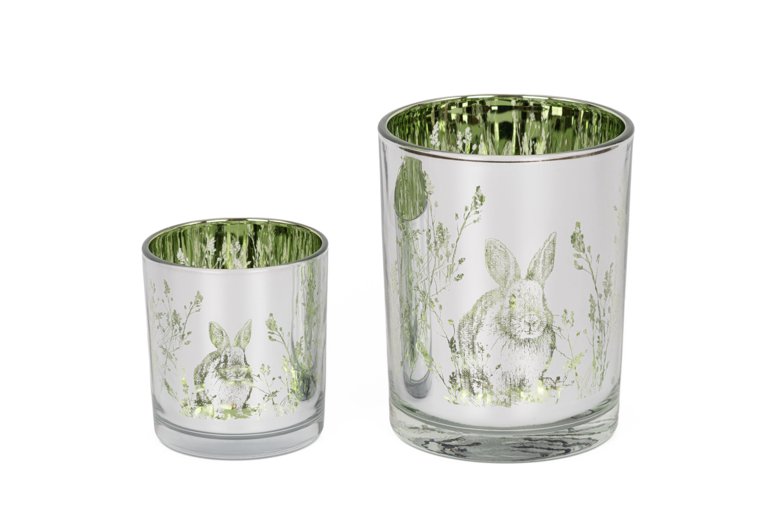 Windlicht Hase | grün silber S |