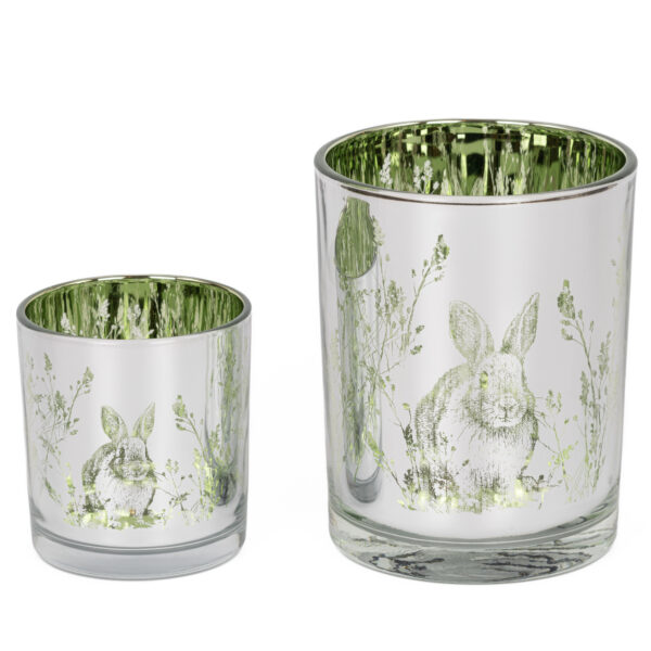 Windlicht Hase | grün silber M |