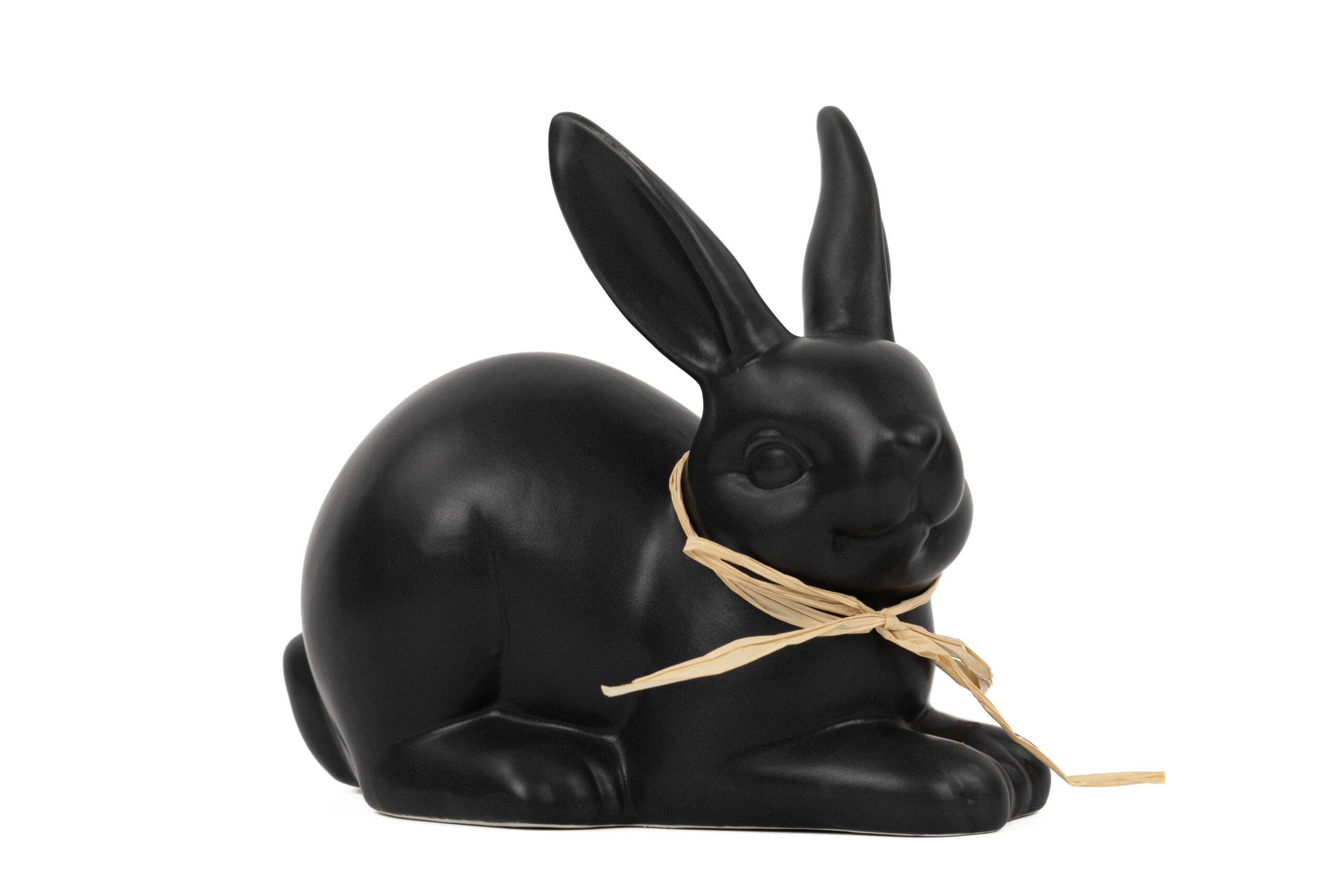 Hase schwarz matt | Porzellan mit Schleife M |