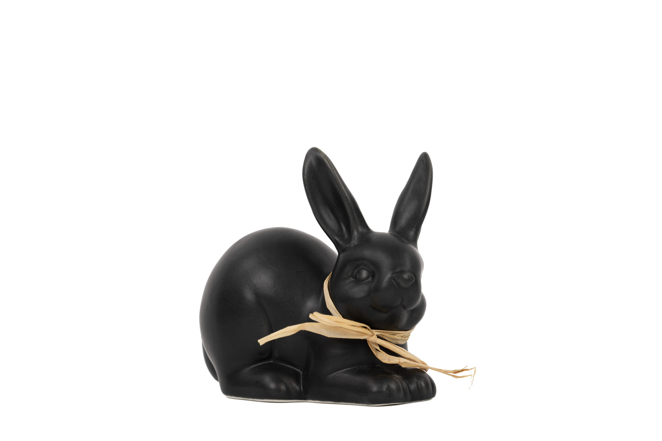 Hase schwarz matt | Porzellan mit Schleife S |