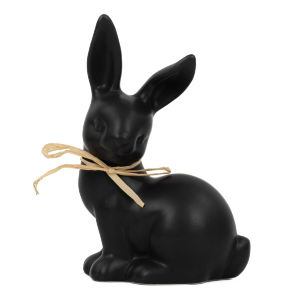 Hase sitzend schwarz matt | Porzellan mit Schleife S |